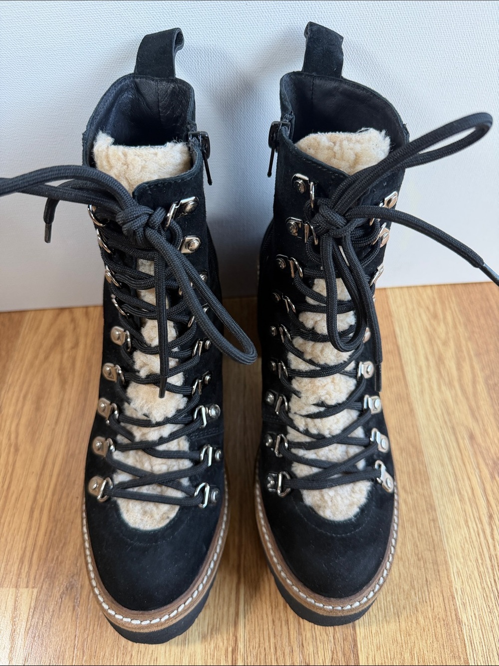 Jeffrey Campbell "OWhat" Suede Faux Fur Shearling Platform Boot 7 NEW - Picture 2 of 9